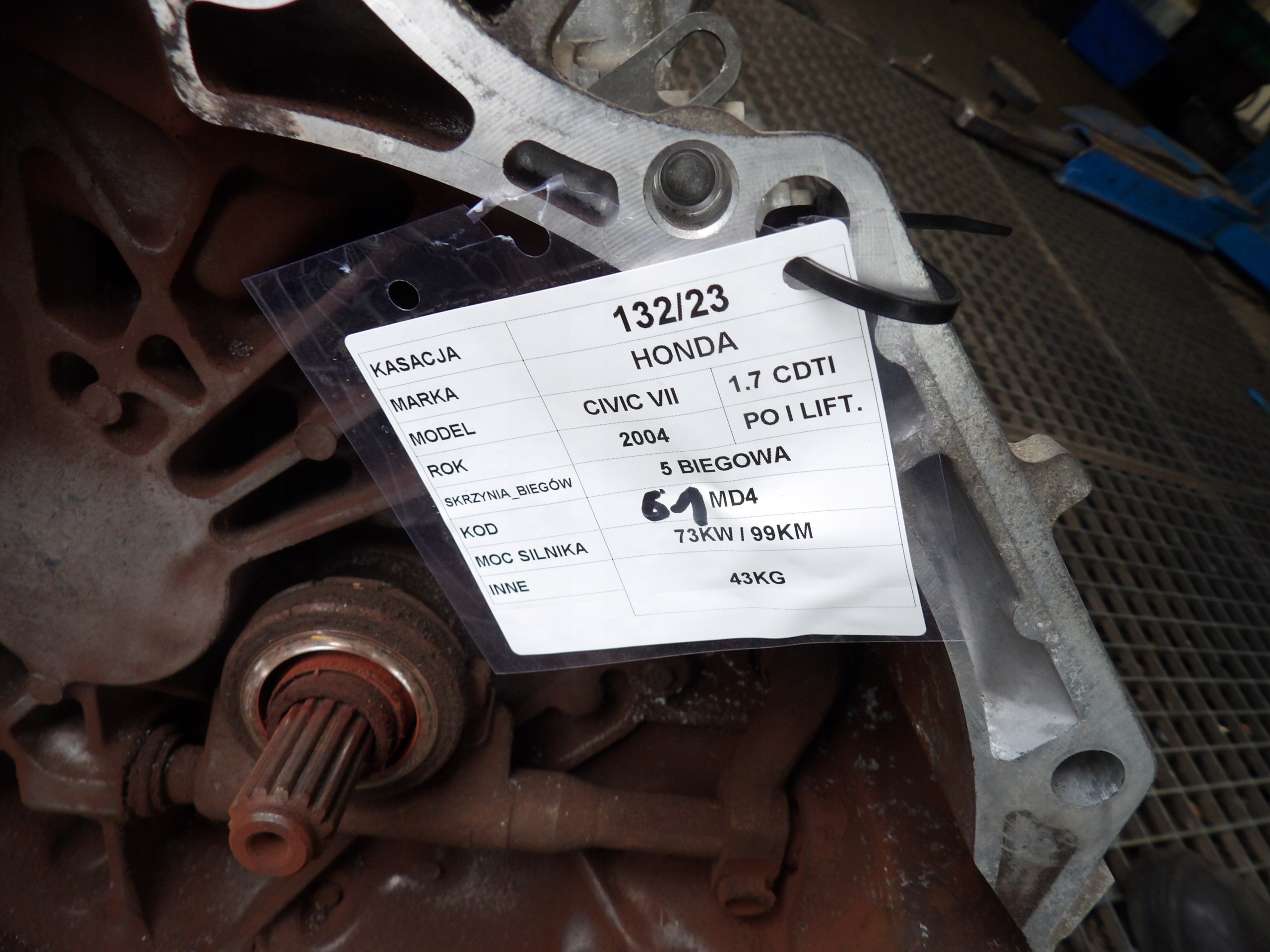gearbox, Honda Civic VII 1,7CDTI 61MD4 73KW