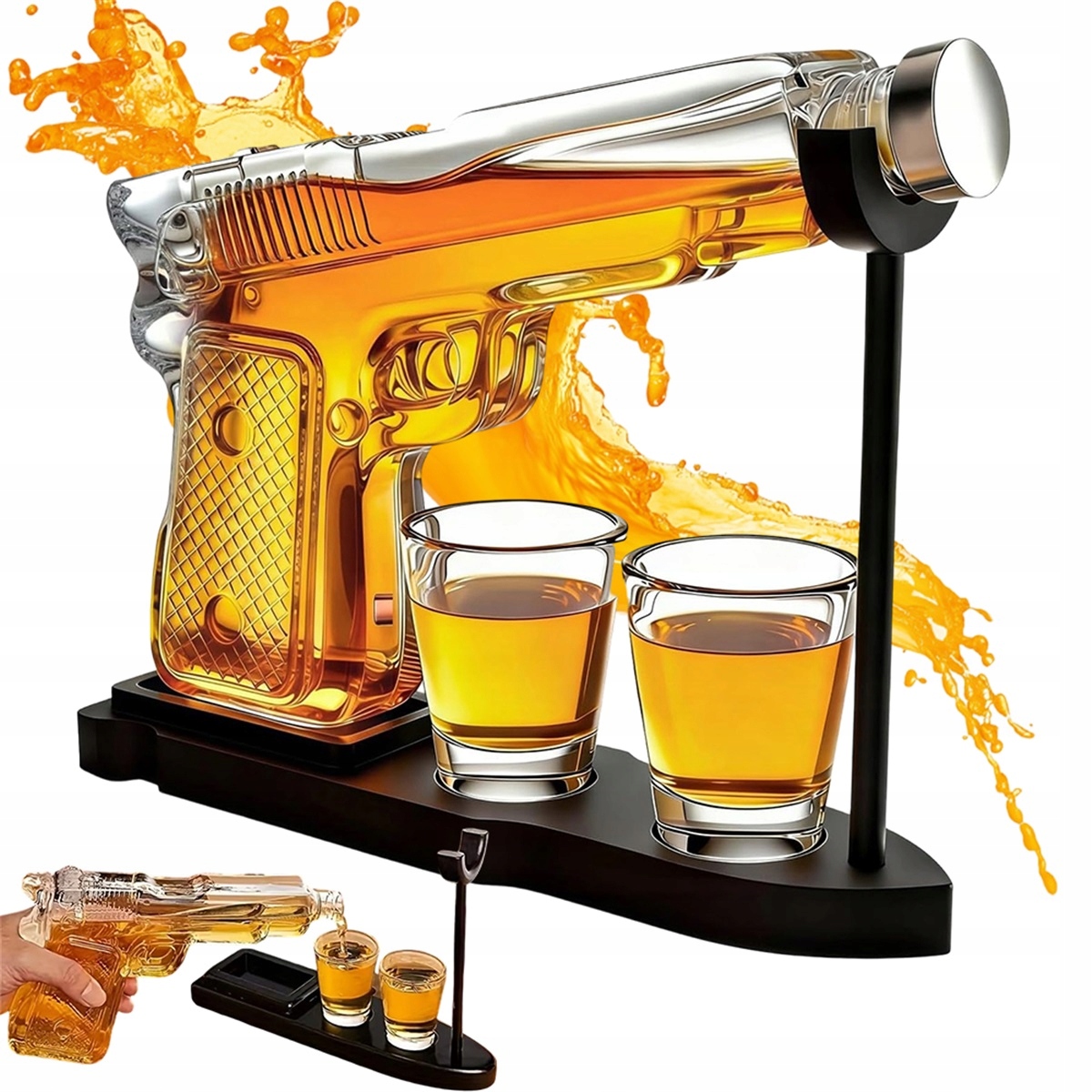Karafa ve tvaru pistole 230 ml se 2 skleničkami 50 ml na whisky tequilu