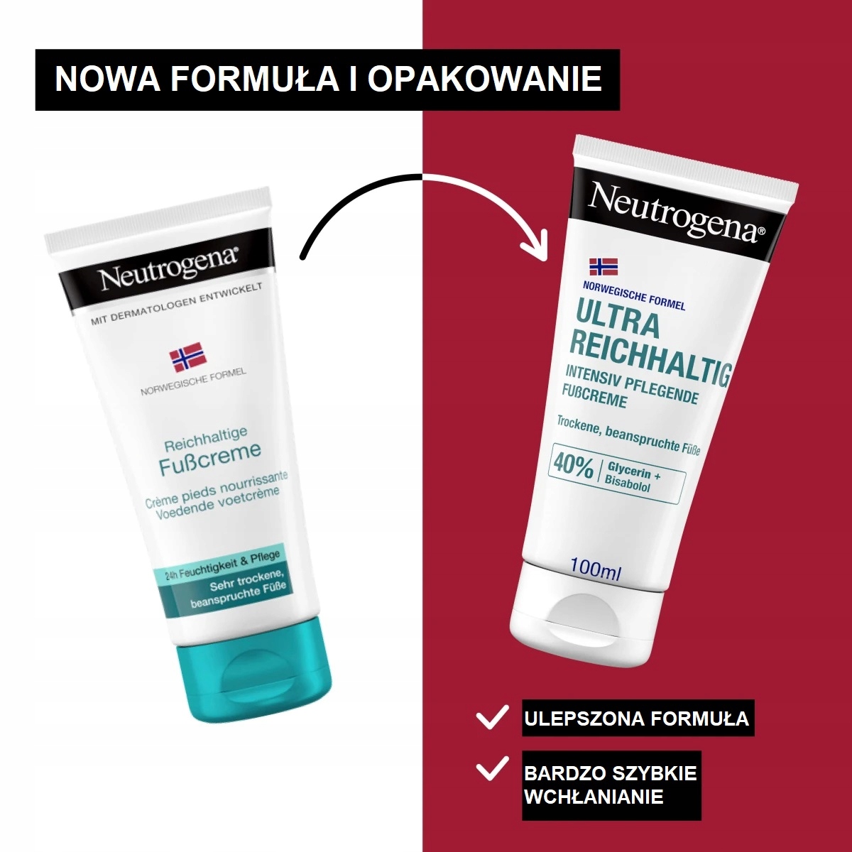 Neutrogena 100 + 50 ml krem odżywczy do stóp WIĘKSZA POJEMNOŚĆ!! aż 150 ml Marka Neutrogena