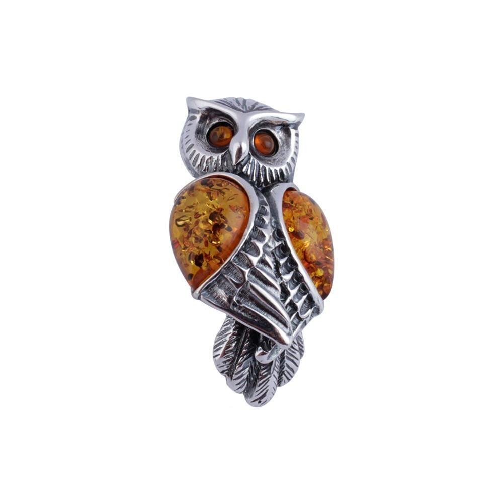 

Srebrny Wisiorek Sowa Z Bursztynem
