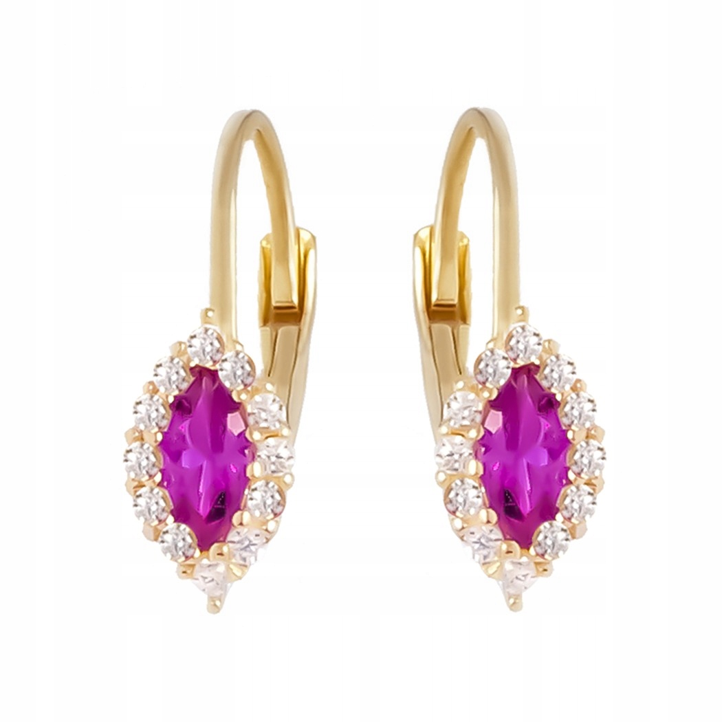 Zlaté náušnice zirkony v rubínové barvě