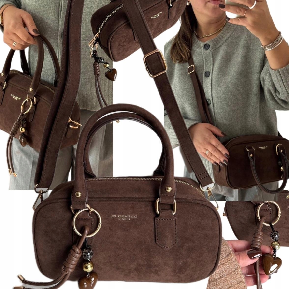 Torebka Damska Flora&co Zamsz Skóra Eco Zamszowa Shopper Brązowa Viral