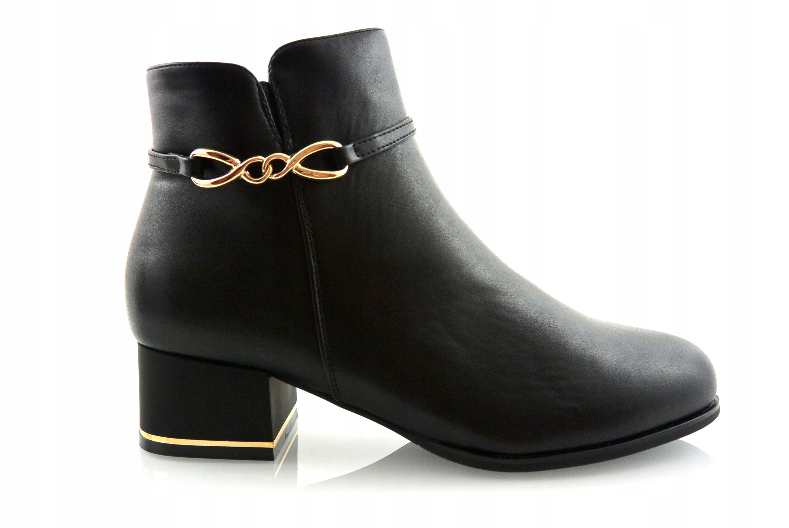 Krásné Černé Zateplené Kotníkové Boty Na Podpatku Sloupek Eko Kůže 36