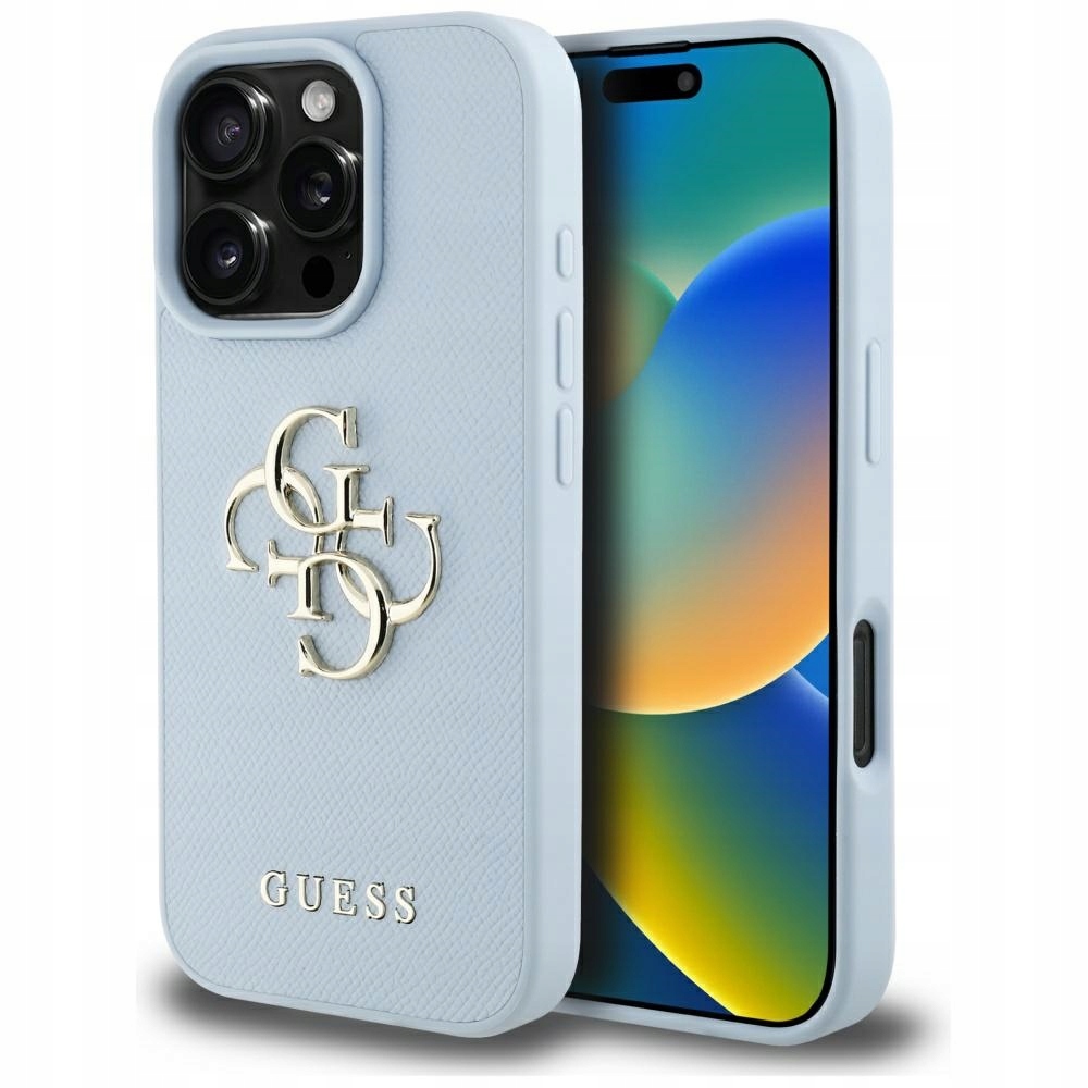 Pouzdro pro iPhone 16 Pro Max Guess Grained Classic Logo modré