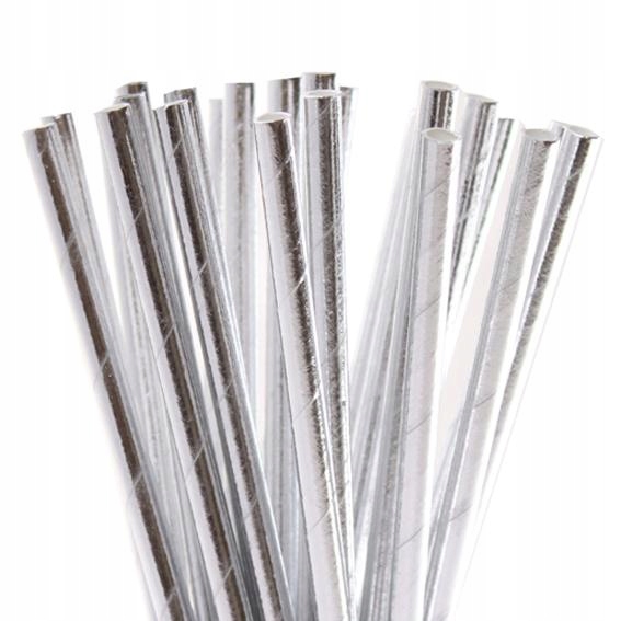 

10szt__Słomki papierowe Silver Urodziny srebrne