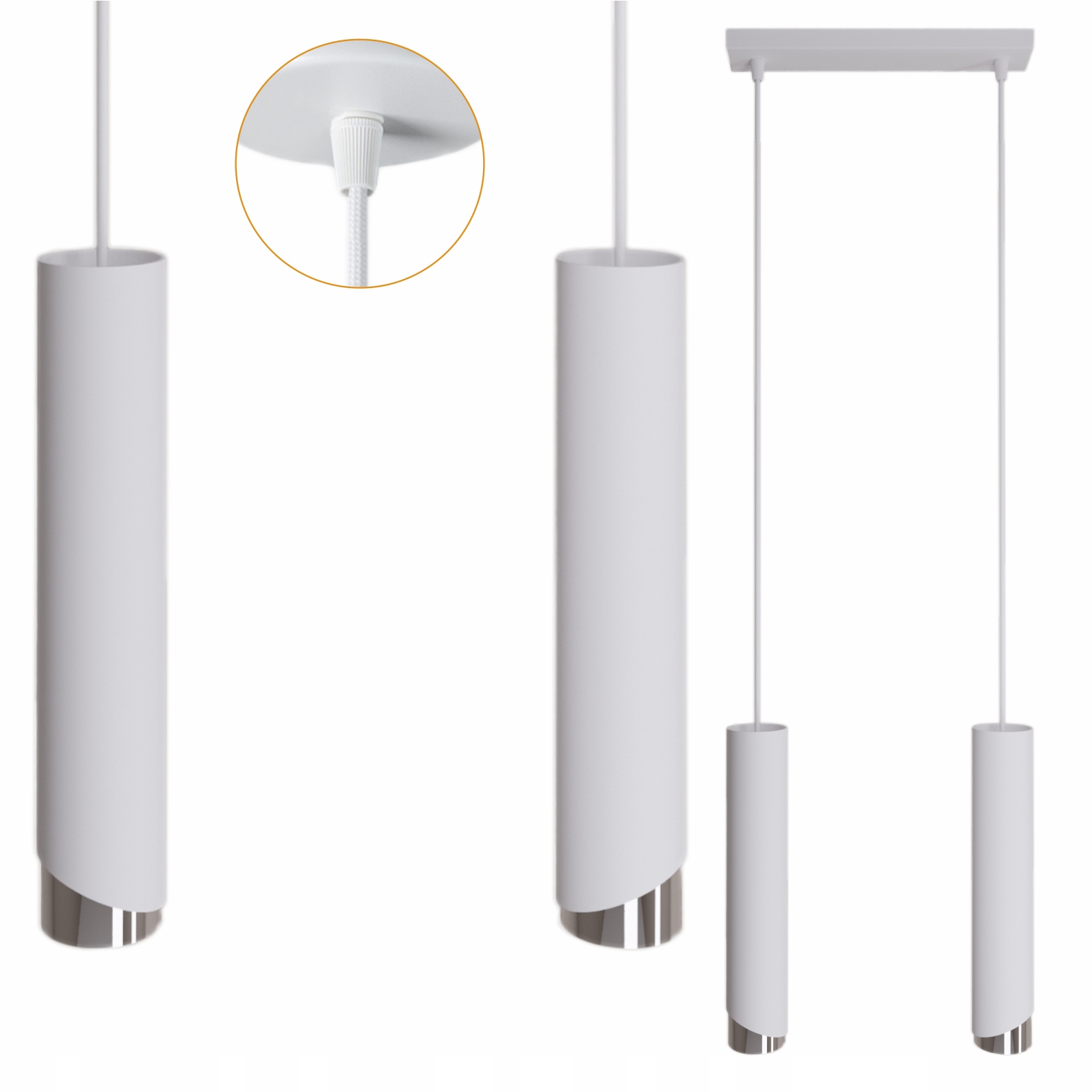 Závesná Stropná Lampa Luster 2x Moderná Tuba Loft biela strieborná 2x40W