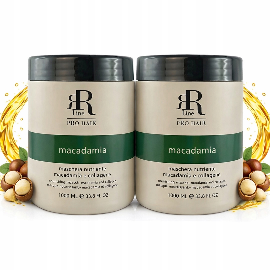 2 x Vyživující Maska Na Vlasy Rr Line Real Macadamia Star Hydratuje Velký Litr