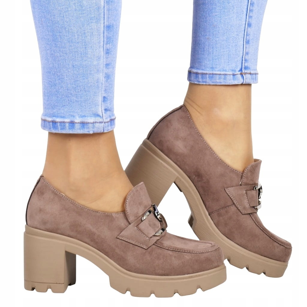 KHAKI CIEMNE BEŻOWE BUTY MOKASYNY NA SŁUPKU PÓŁBUTY LEKKIE WKŁADKA SKÓRA Kod producenta 12041 KHAKI MIC