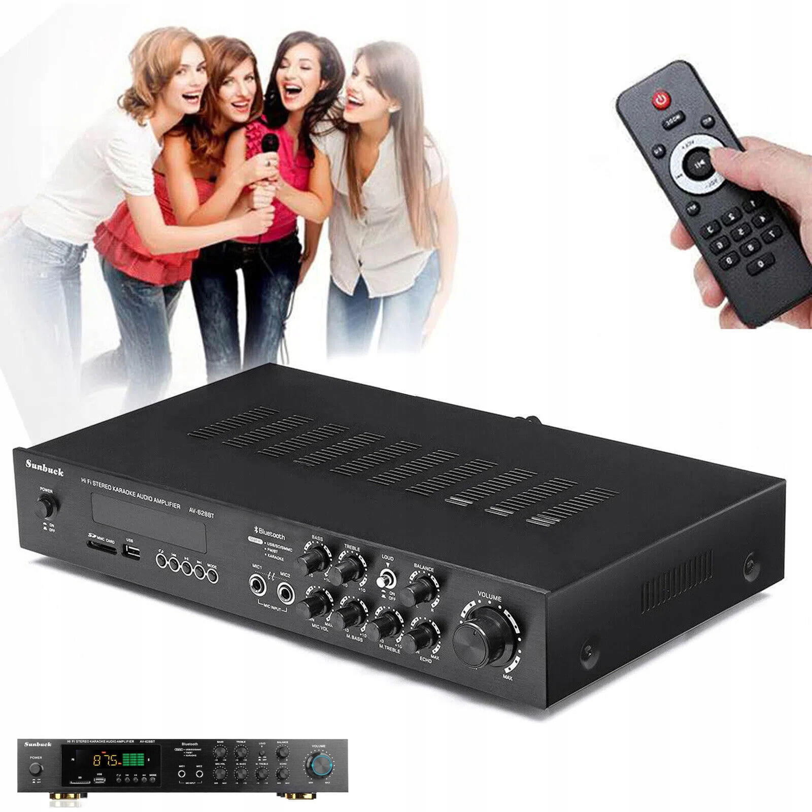 Zesilovač Audo Hifi Stereo Systém Výkonný Bluetooth Usb Fm S Dálkovým Ovládáním