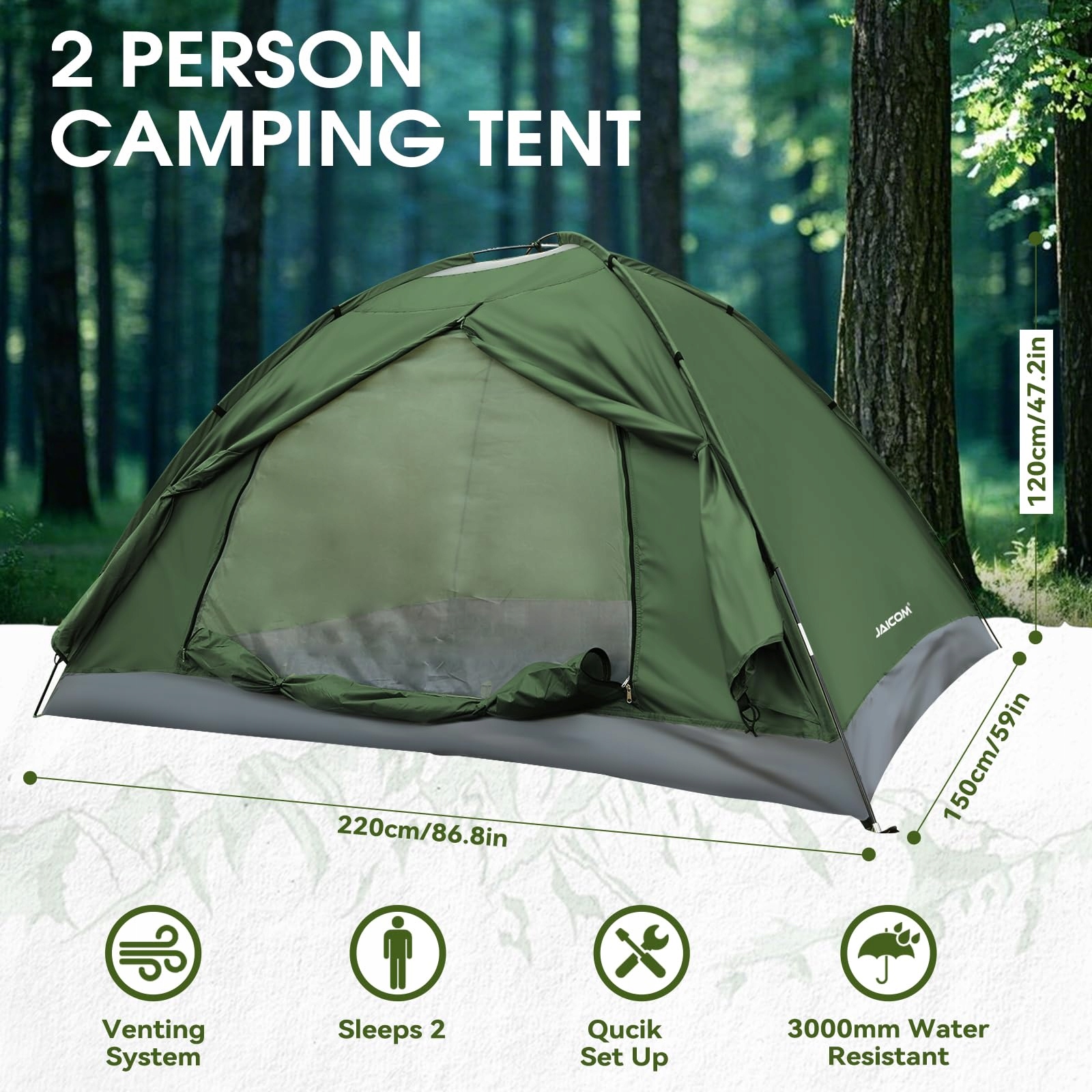 JAICOM Namiot 2 Osobowy Lekki Stabilny Wodoodporny Na Camping Trekking — miniatura 2