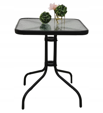 Stolik Balkonowy Kwadratowy Szklany Nataras Patio Bergamo 60x60x70cm Czarny