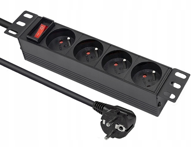Listwa zasilająca Rack 10" 1U 4x230V 16A z wyłącznikiem kabel 1.8m