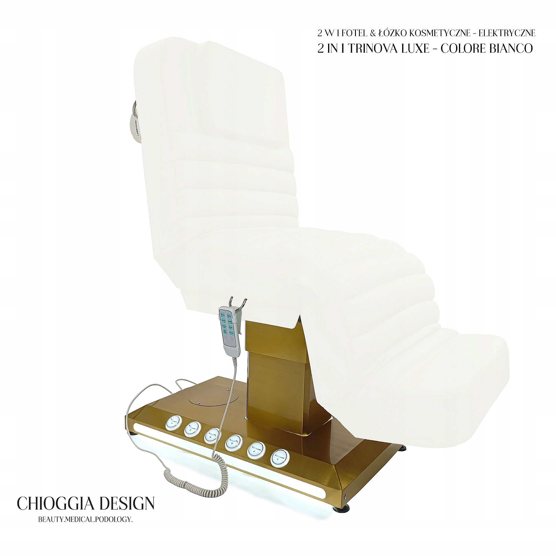 Chioggia Design Křeslo Lůžko 2v1 Kosmetické Elektrické na řasy Bianco