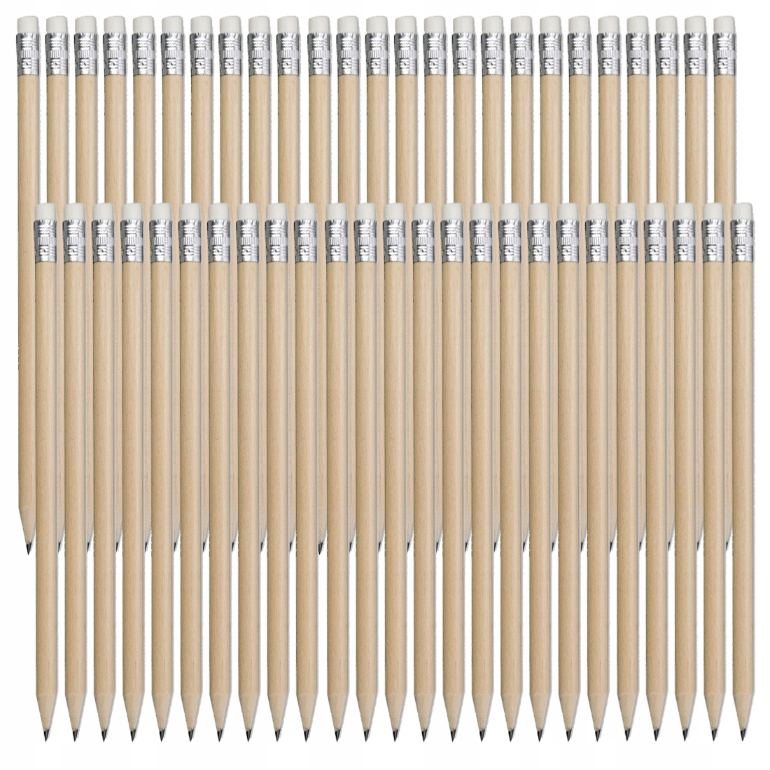 50x DREWNIANY OŁÓWEK ZAOSTRZONY OKRĄGŁY Z GUMKĄ HB KOSICE ECRU