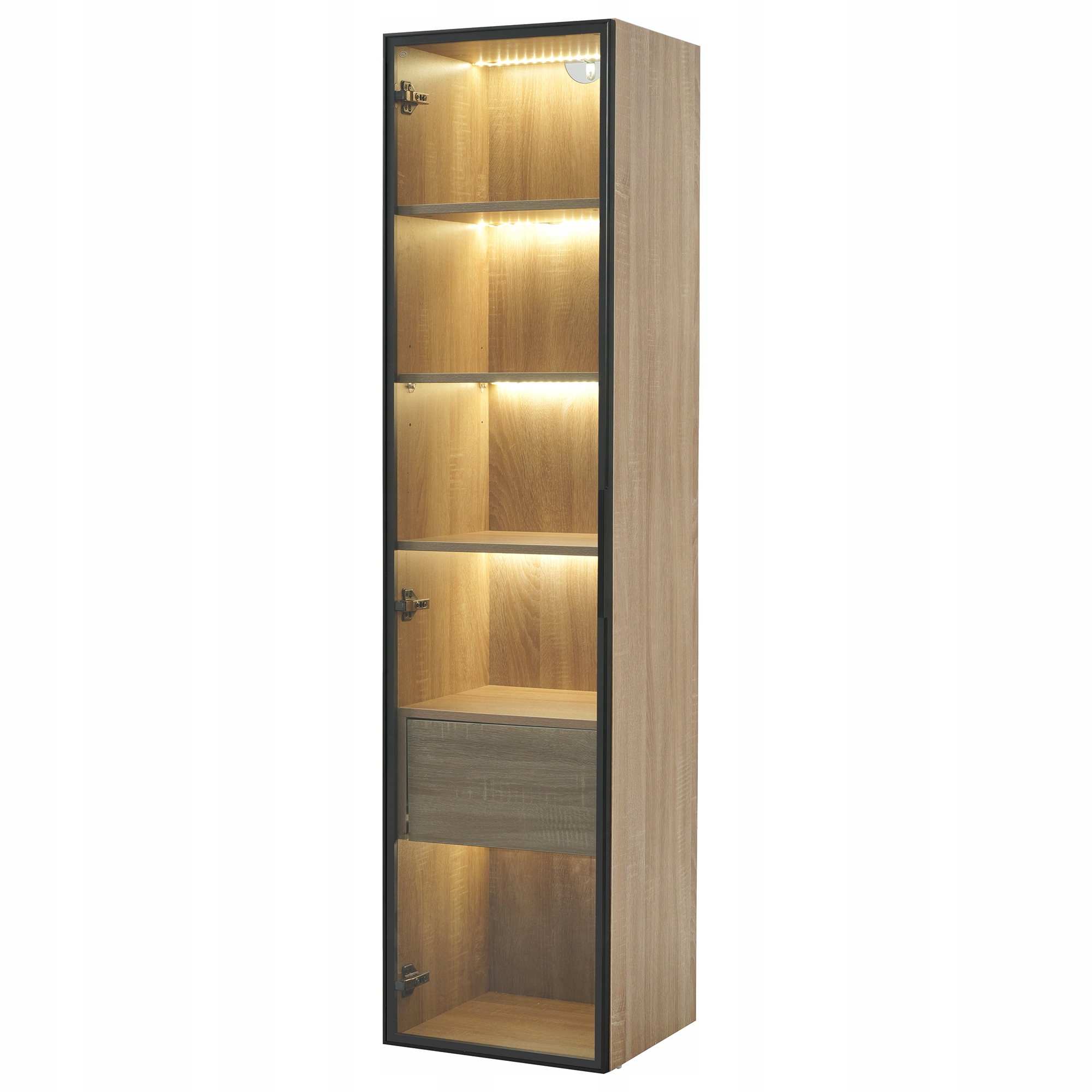 Koupelnové skříňky s velkou zásuvkou, 1 dveře, skleněné Led dveře, 164.5 x 40 x 34.5 cm