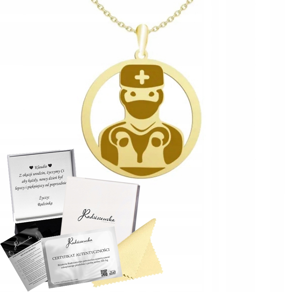 Zlatý Náhrdelník Lékař Gynekolog Dárek Stříbro 925 Gravírování Bonus Šperky