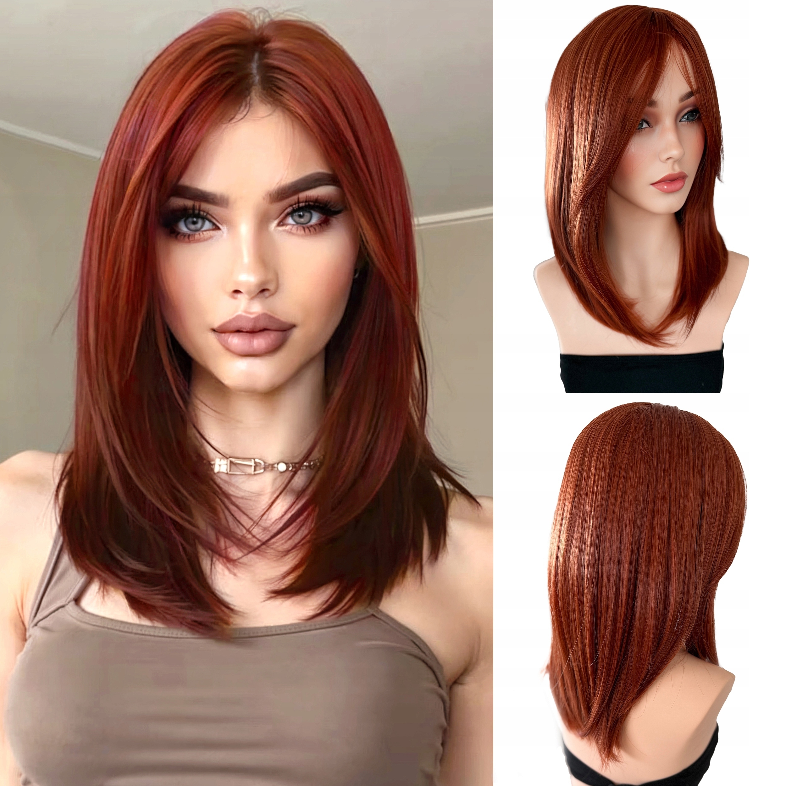 Syntetická paruka Umělé vlasy Červená Stínovaná Hříva Na Boky 45 cm