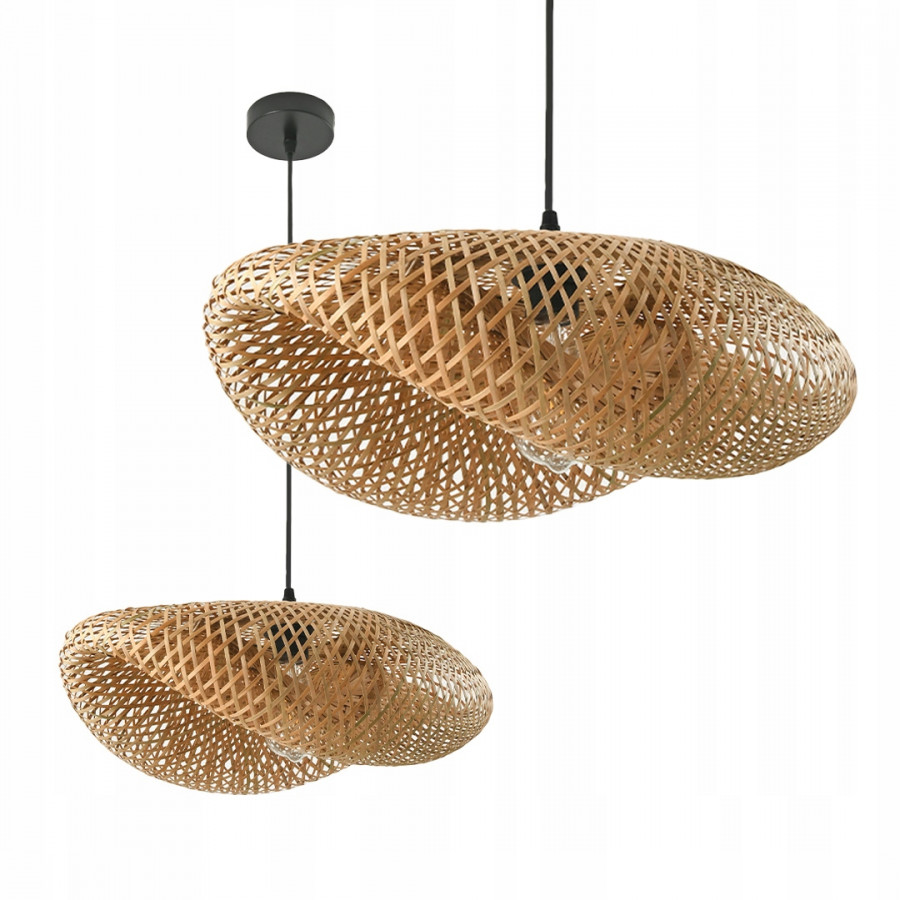 Lampa Wisząca Pleciona Kapelusz Brązowa Boho Bambusowa Beżowa APP880