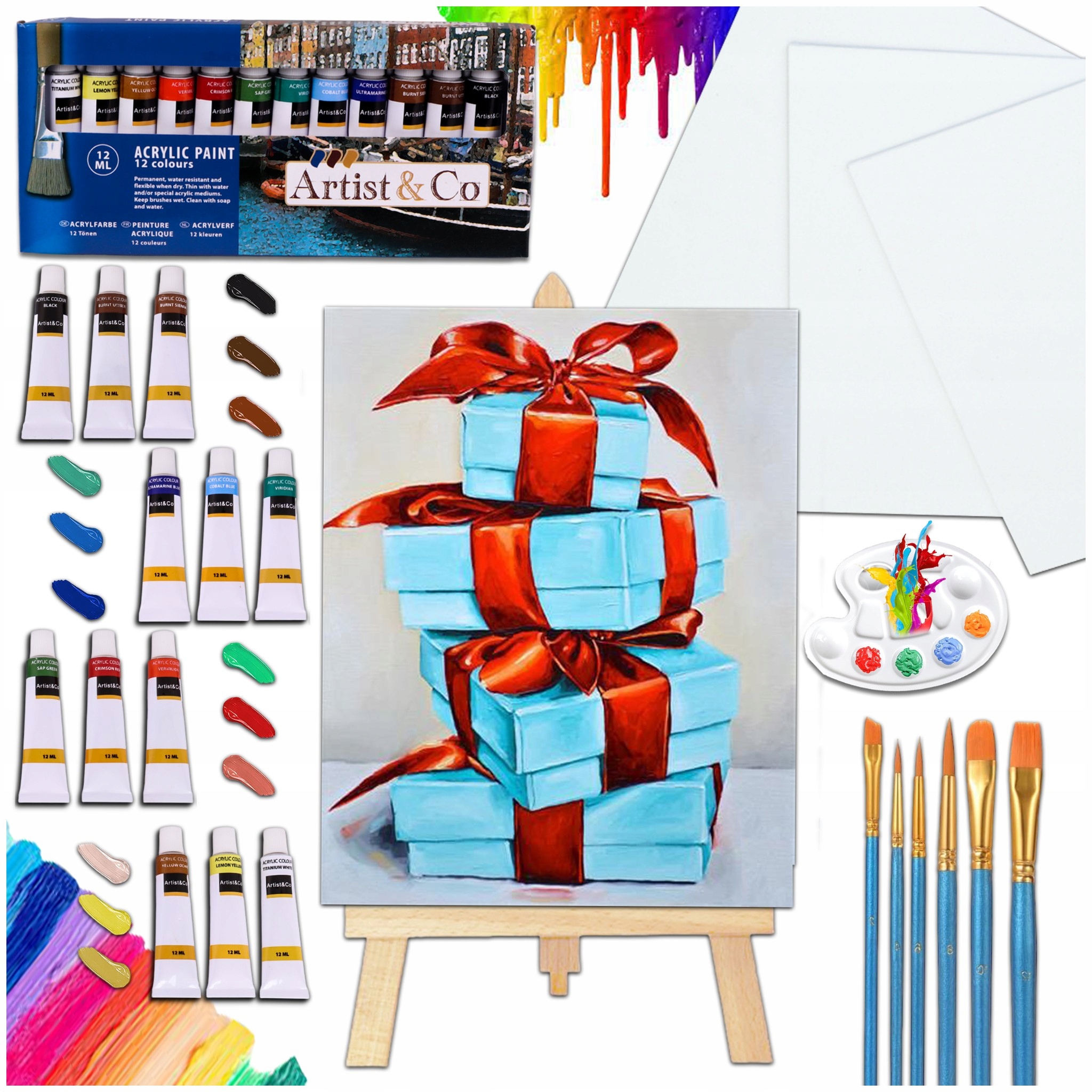 ZESTAW MALARSKI DLA DZIECI SZTALUGA FARBY PŁÓTNO