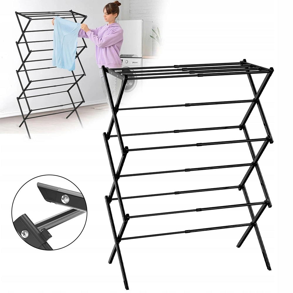Levně Sušák Na Prádlo S 11 Tyčemi, Stabilní Nosnost 12 Až 15 Kg, Černá