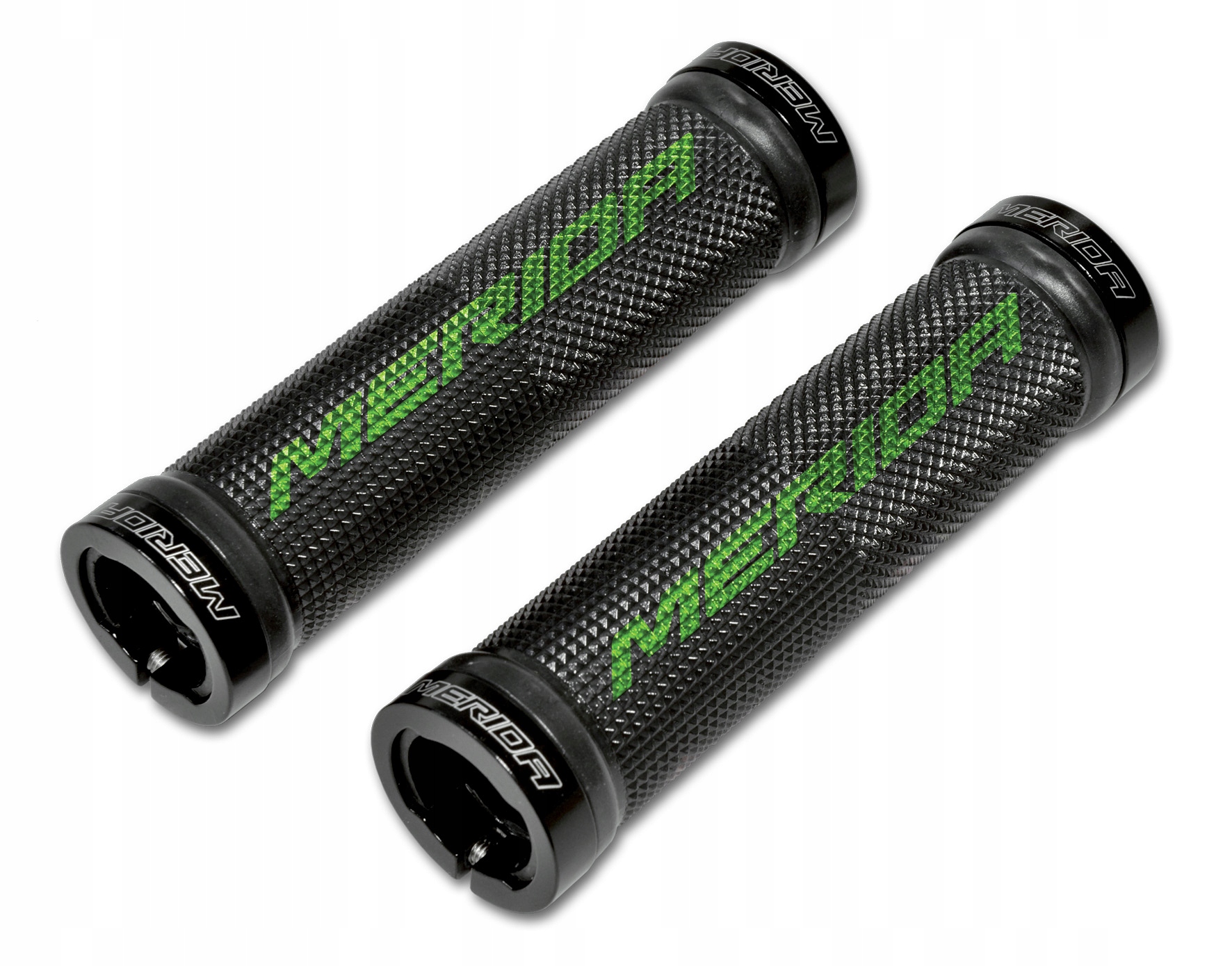 Chwyty MERIDA Lock On + OBEJMY ALU zielone