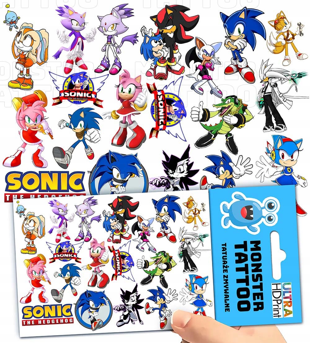 TATUAŻE ZMYWALNE TYMCZASOWE DLA DZIECI DZIECIĘCE SONIC WZORY ORYGINALNE