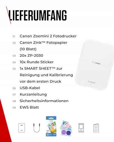 CANON Zoemini 2 Mobilny Drukarka Zdjęć Zestaw ZINK 20 Papierów 10 Naklejek — miniatura 7