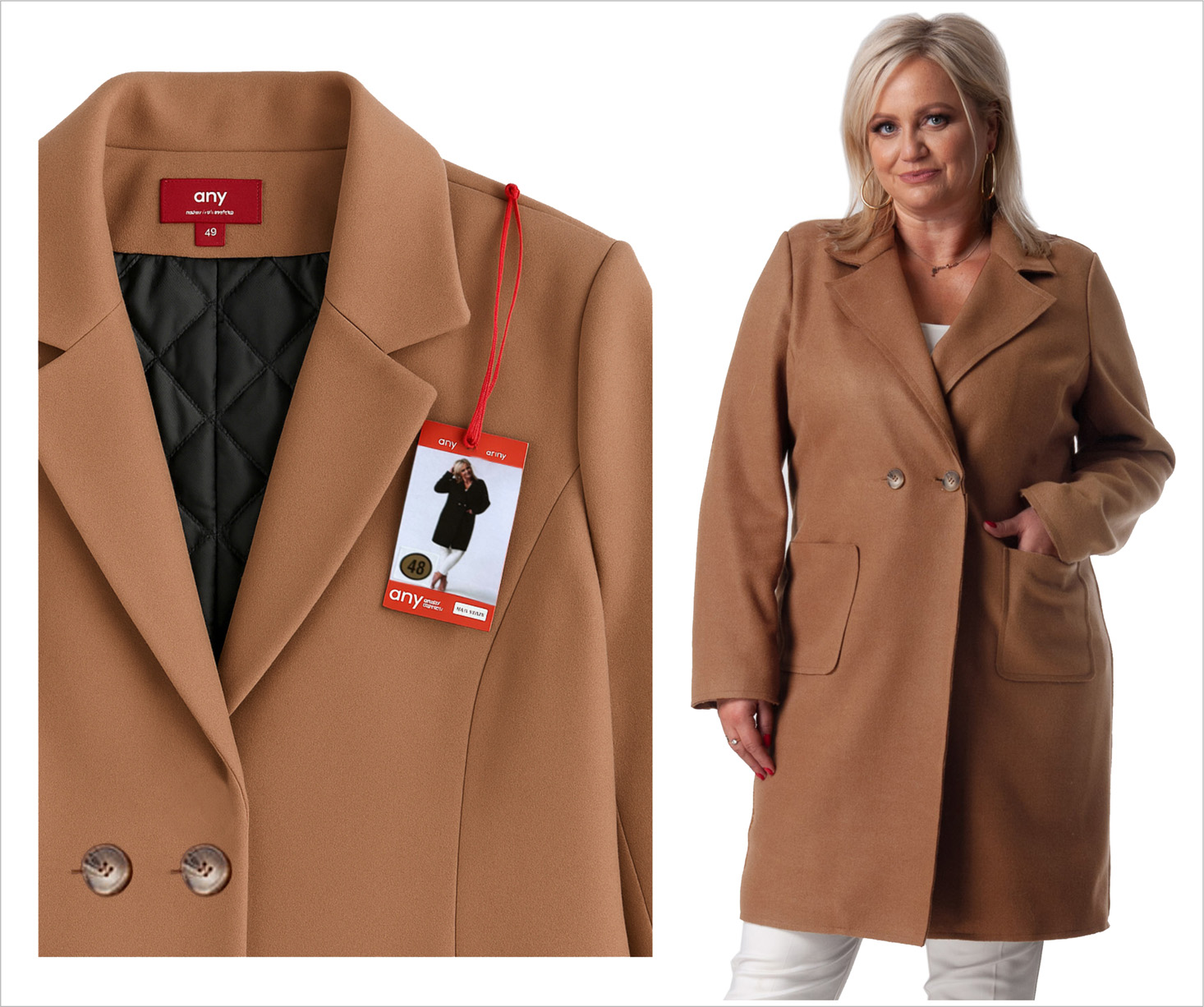 Elegantní Klasický zimní Zateplený dámský kabát Plus Size (48-54) 48/50