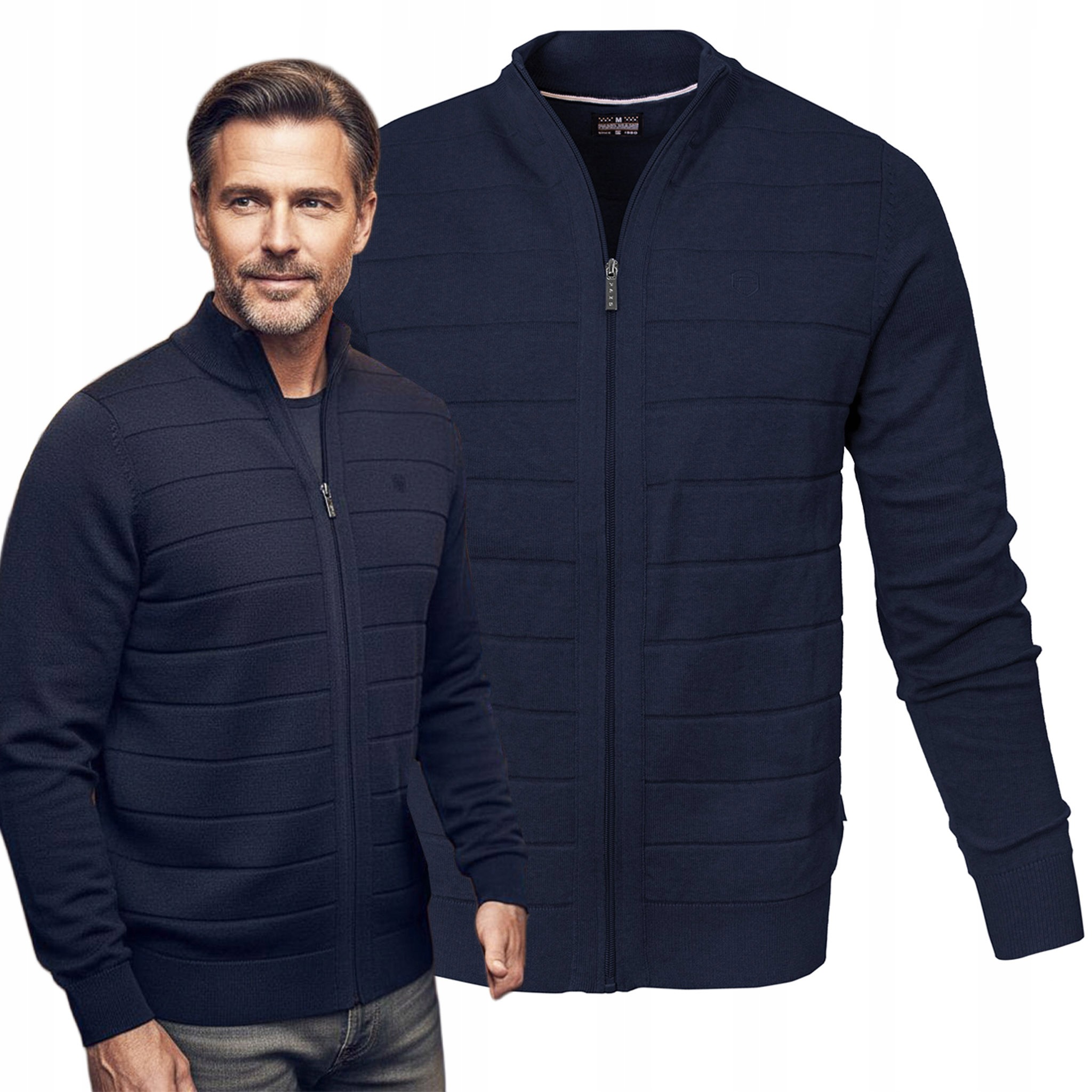 Pánský svetr Rozepínací Kardigan na zip Tmavě Modrý XL Bavlna Pako Jeans