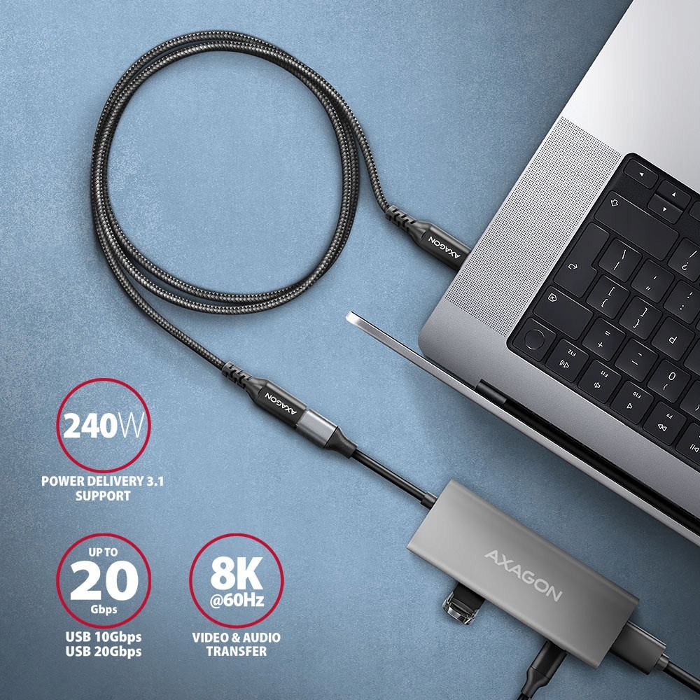 Kabel przedłużacz Gen2 USB-C - USB-C 20Gbps PD 240W 5A oplot 1.5m Długość kabla 1.5 m