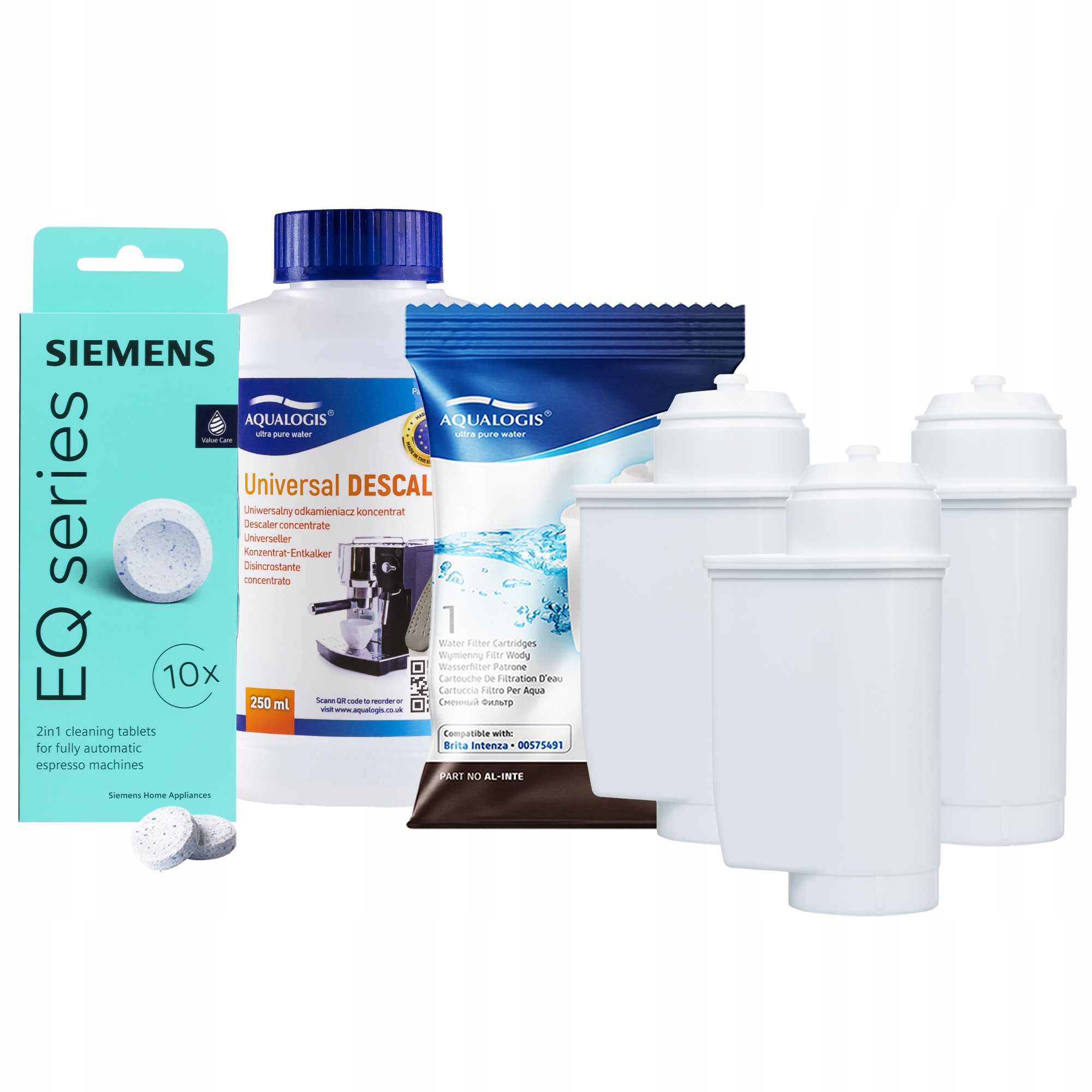 3x Al-Inte filtr pro kávovar Bosch univerzální odvápňovač 250 ml tablety