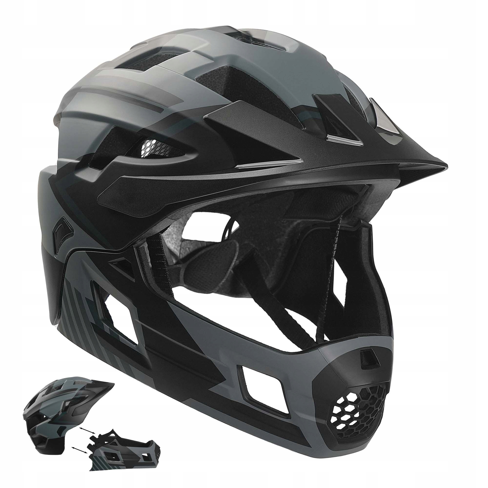 Kask rowerowy full face dziecięcy Crazy Safety 2w1 Mtb Bmx M 55-58 Szary