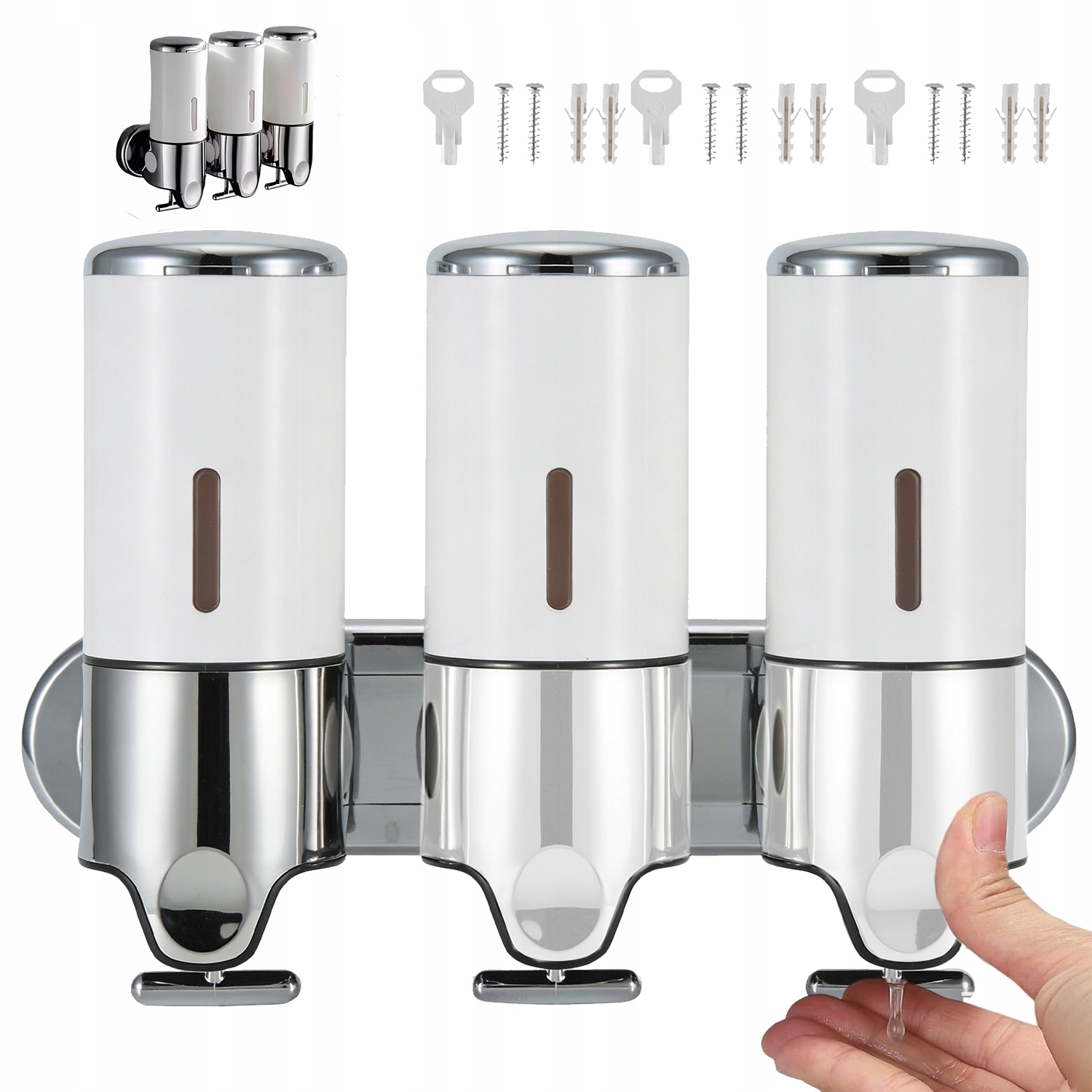 Dávkovač Mýdla 3 Nádoby Bílý Ocel Bezšroubová A Šroubovací Montáž