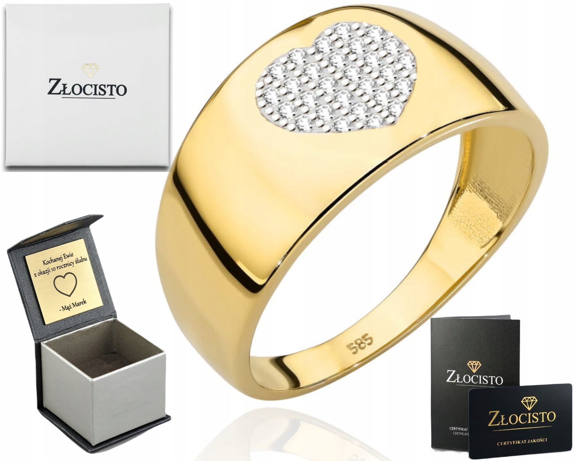 Zlatý Prstýnek Široké Srdce Srdíčko Osázené Zirkony V Ryzosti 585