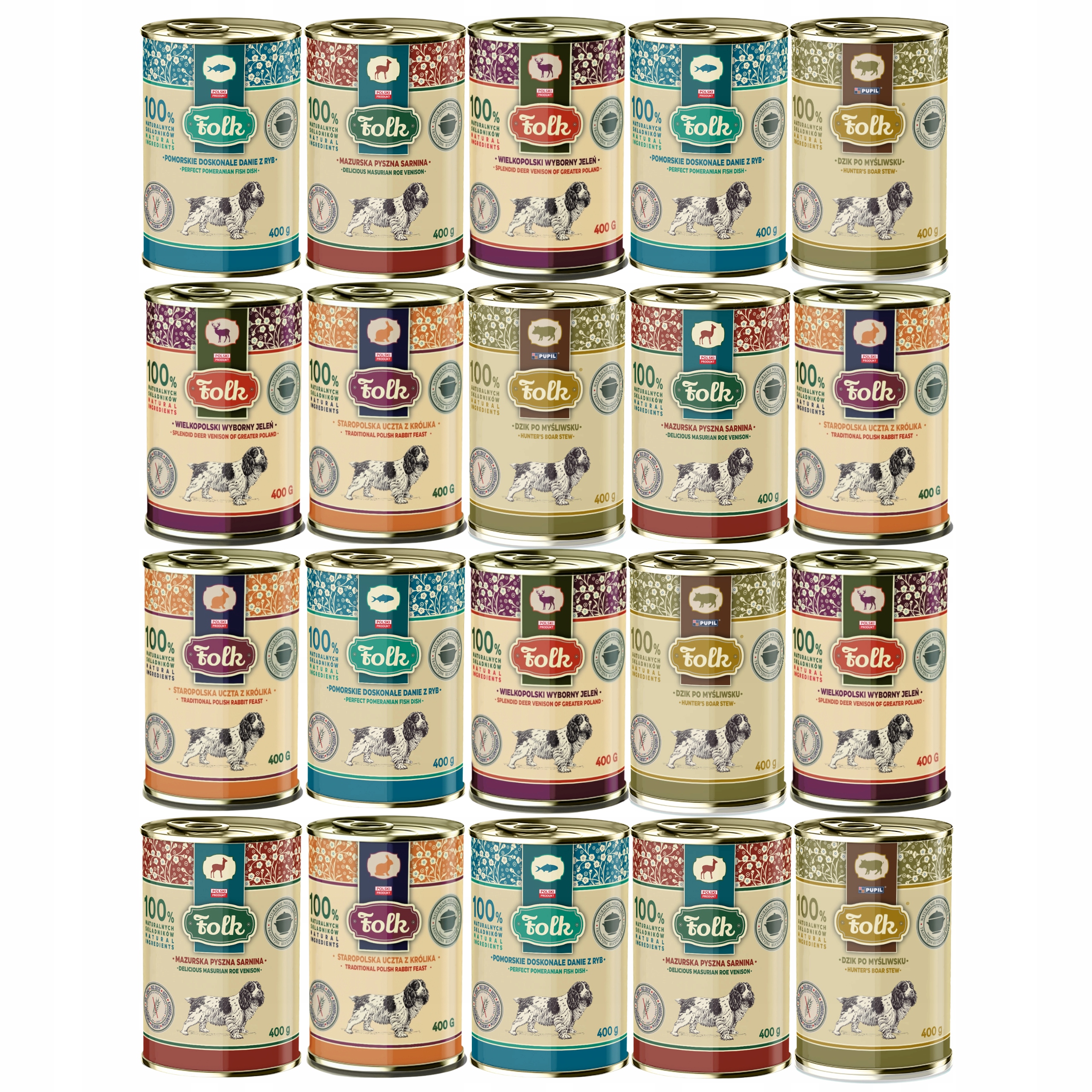 Levně Folk Krmivo mokré pro psa mix chutí 20 x 400 g zdravé bez obilovin