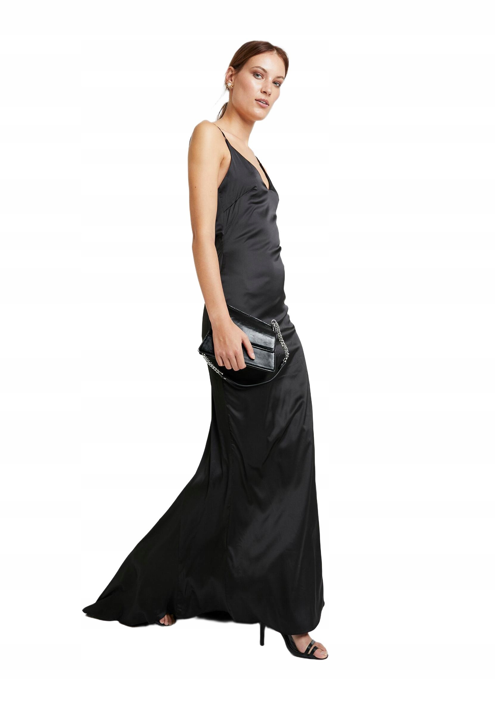 Lexi Šaty Maxi Černá Saténová Odkrytá Záda Tren 36/S Szm 36