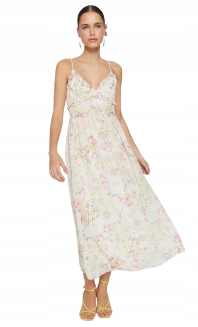 Trendyol Volné Šaty MIDI S Květinovým Vzorem A Volánky 40 5AB