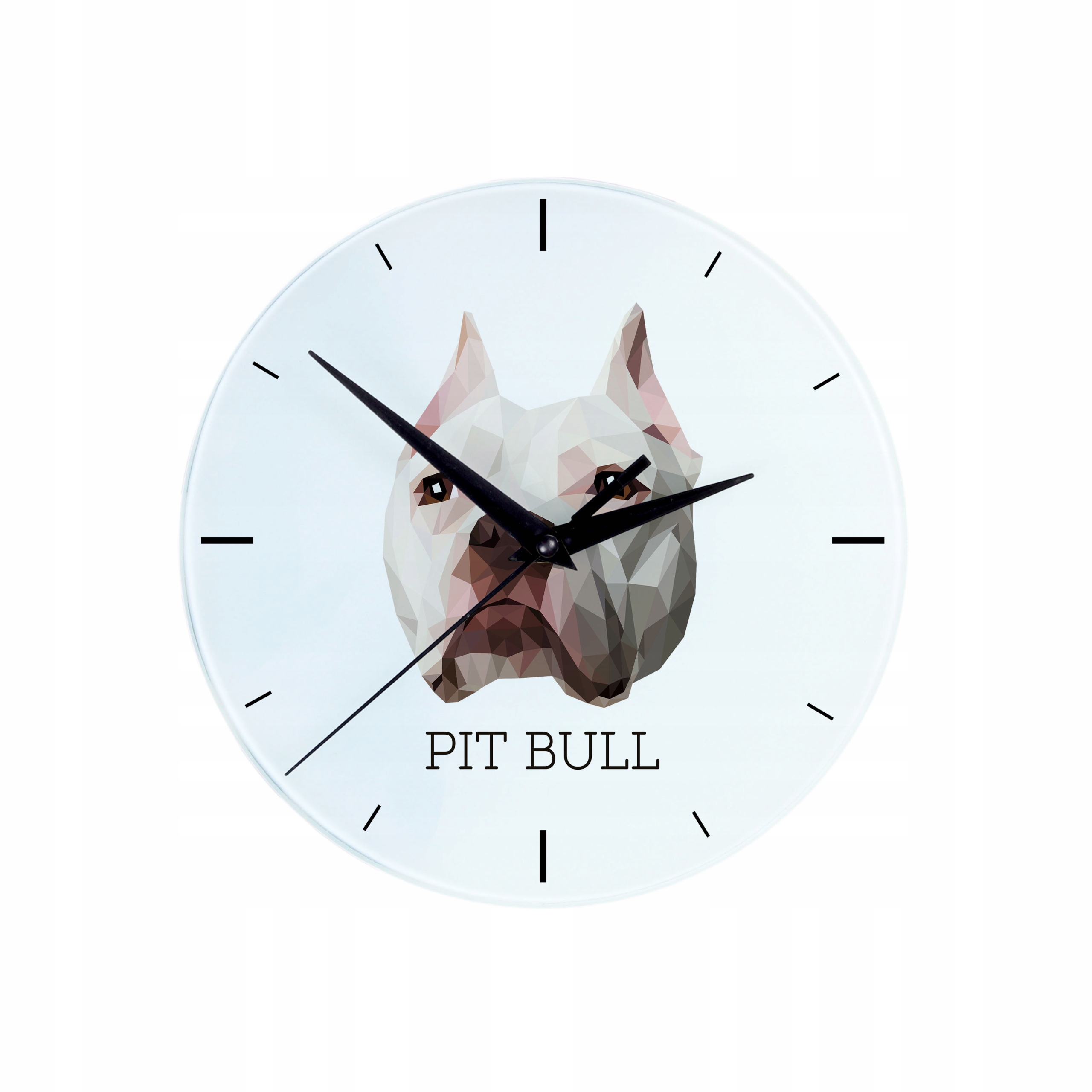 Pitbull, Pit Bull – skleněný závěsný nástěnný hodinový stroj s geometrickým psem
