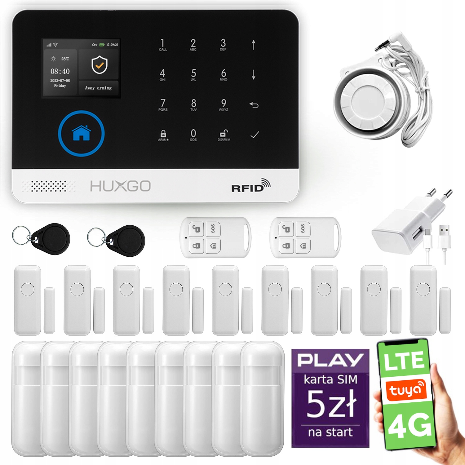 Bezdrôtový alarm WiFi Gsm, Tuya, alarmová sada Huxgo HXA003 4G Lte