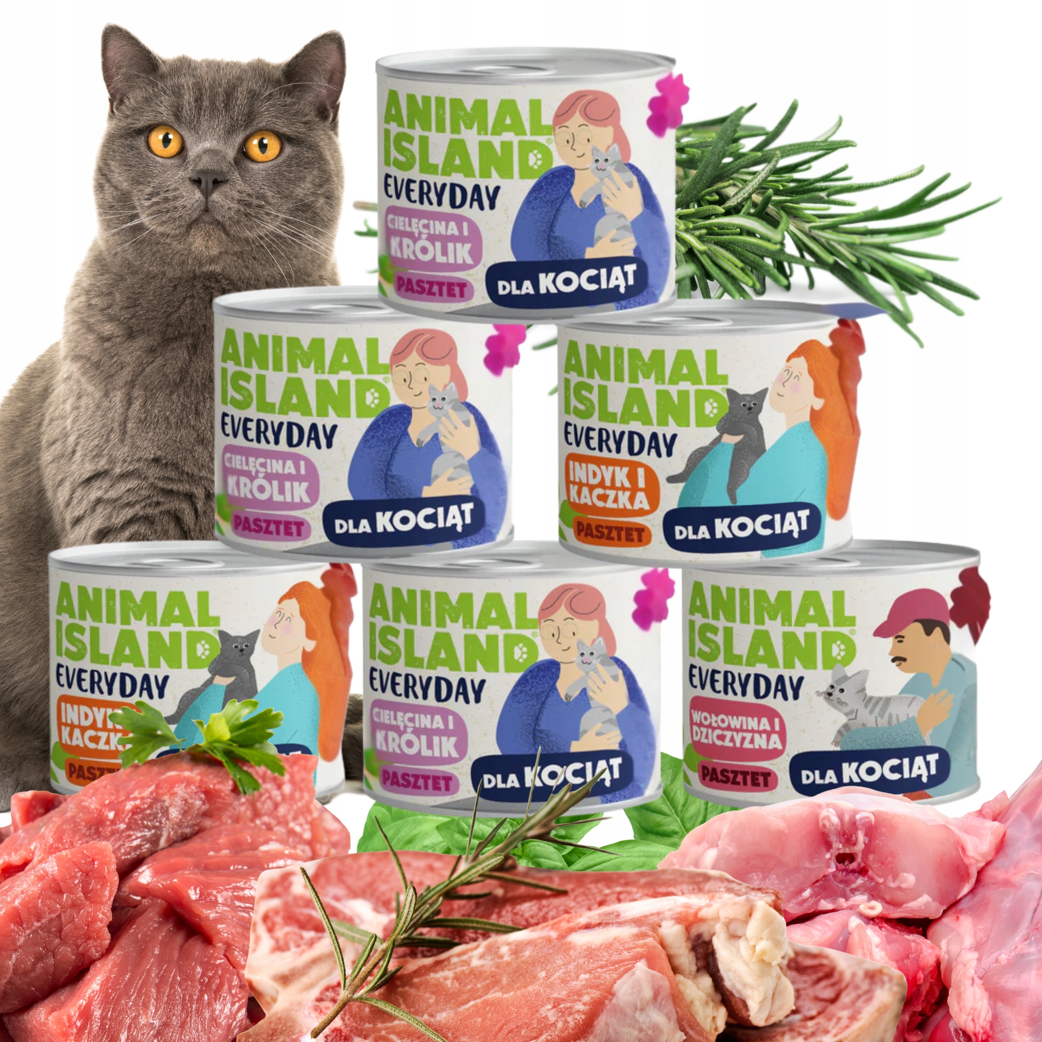 Levně Krmivo pro kočky konzerva bez obilovin Animal Island mix chutí Everyday 185g 12 Ks