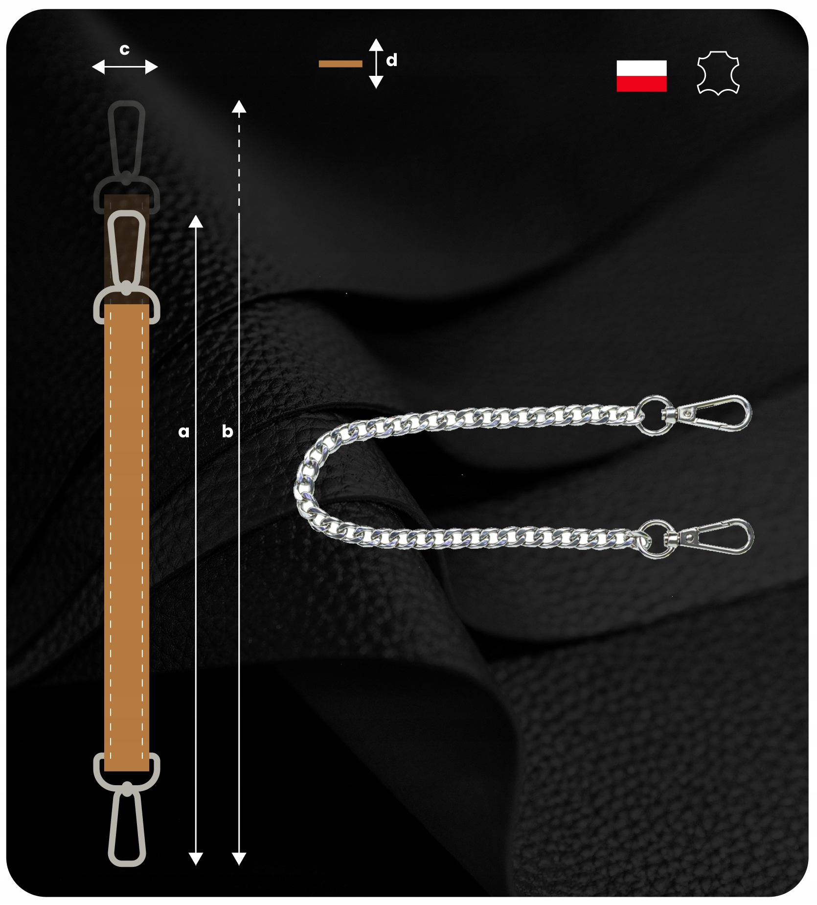 SREBRNA RĄCZKA PASEK DO TOREBKI ELEGANCKI ŁAŃCUSZEK Kolor srebrny