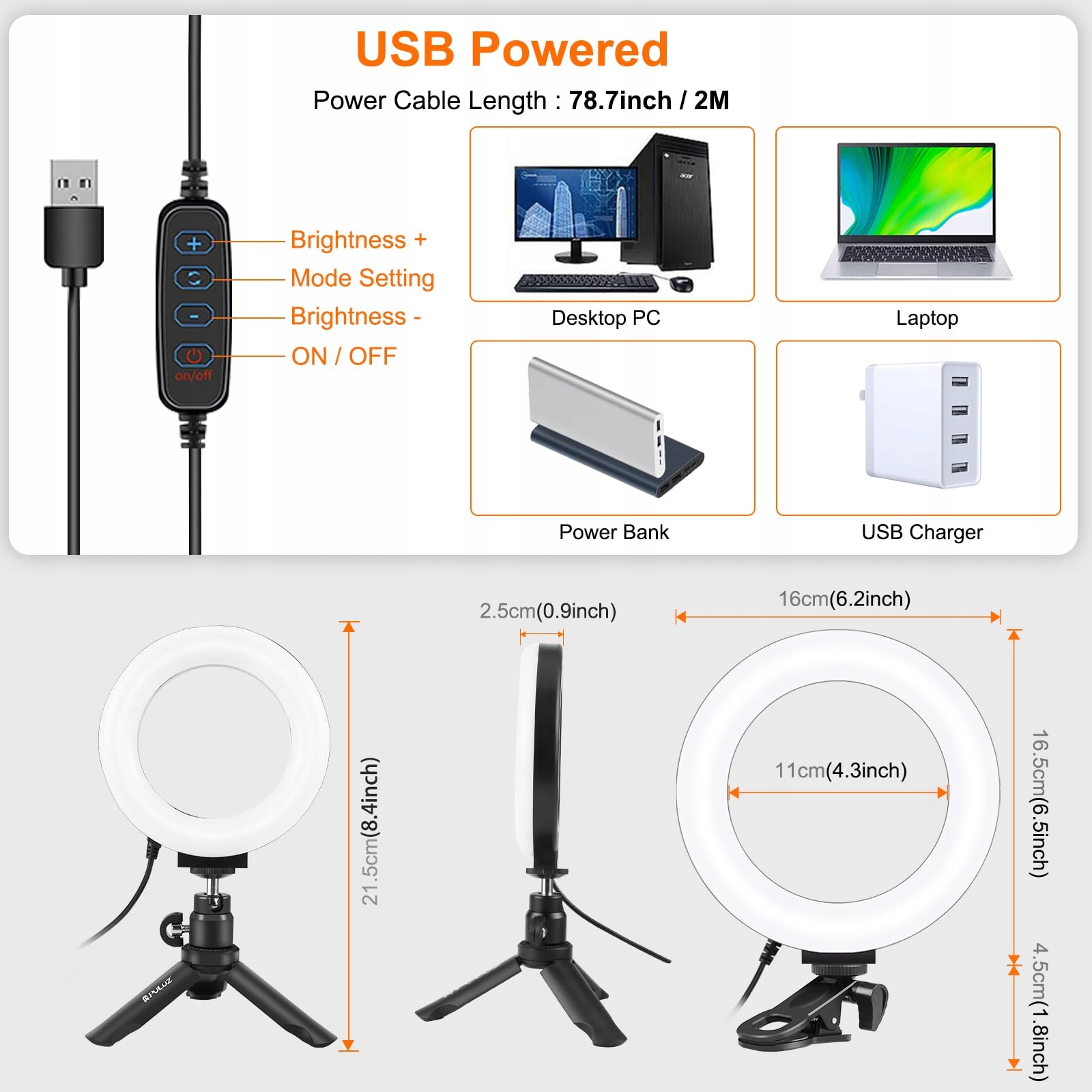 PULUZ Mini lampa pierścieniowa 6 cali, 72 LED laptop — miniatura 5