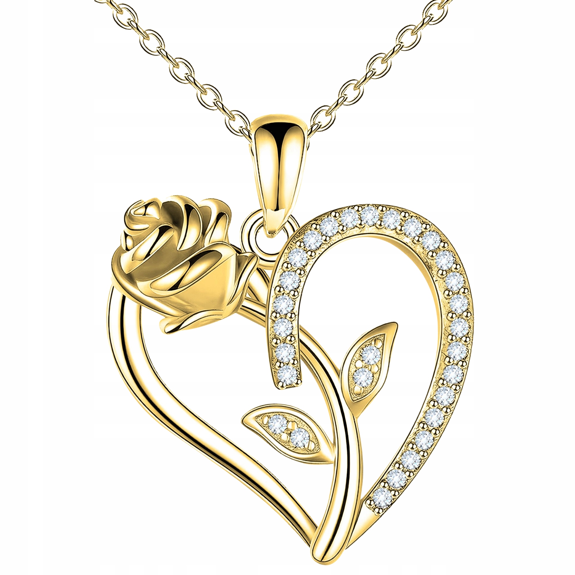 Zlatý náhrdelník 925 Srdce s růží a zirkony Srdíčko Květina