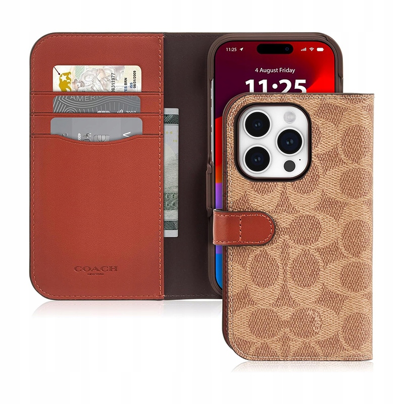 Coach Folio Signature C Case Pouzdro 2v1 s klopou pro iPhone 15 Pro (Tan)