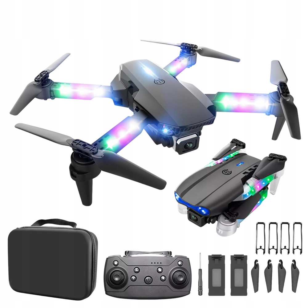Dron E99D S Dvojitou Kamerou 4K Wifi Fpv, Skládací Led Světlo 2 Baterie