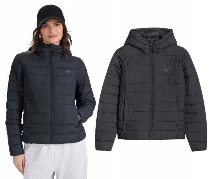 Dámská péřová bunda 4F F580 prošívaná s kapucí podzimní černá S