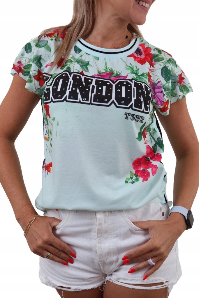 

Lekka Bluzka Kwiaty Nadruk Kwiatki Kolory *s/m