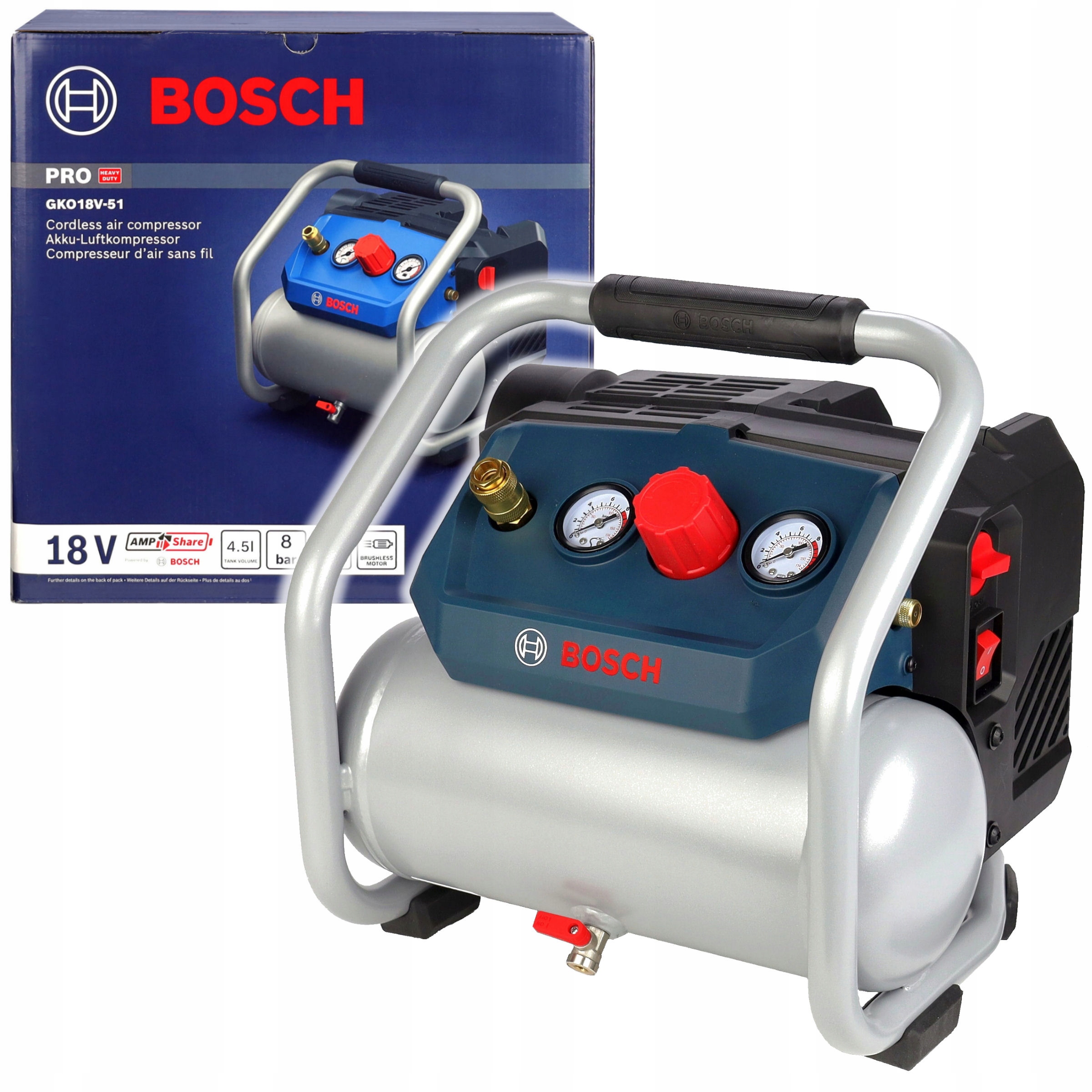 Akumulatorowy Kompresor Bezolejowy 8 bar Gko 18V-51 Bosch Korpus Body