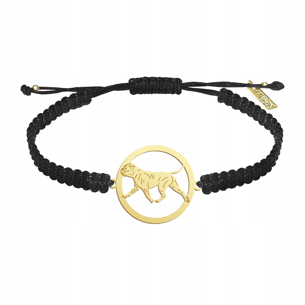 Zlatý náramek s kontinentálním psem Bulldog 925 Žena Makramé Gravírování