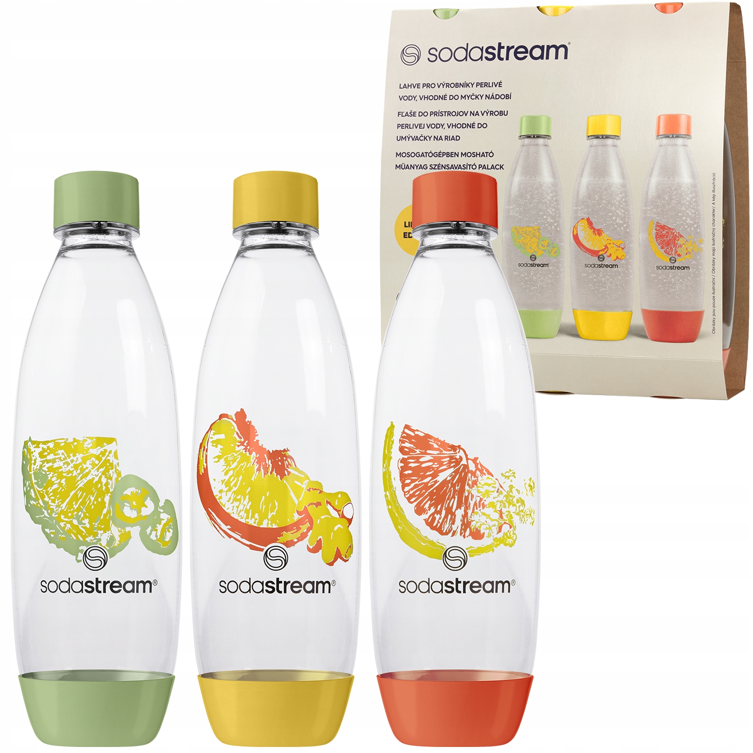3 Lahve Do Saturátoru Sodastream Fuse Tritan 1 L Do Myčky Nádobí Ovoce Barvy